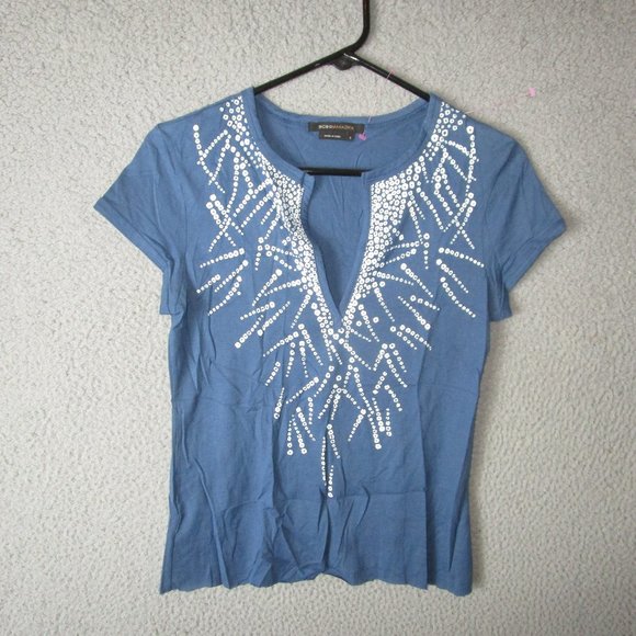 BCBG MAXAZRIA WOMEN'S SHIRT NAVY BLUE WHITE SMALL COTTON - Picture 1 of 3